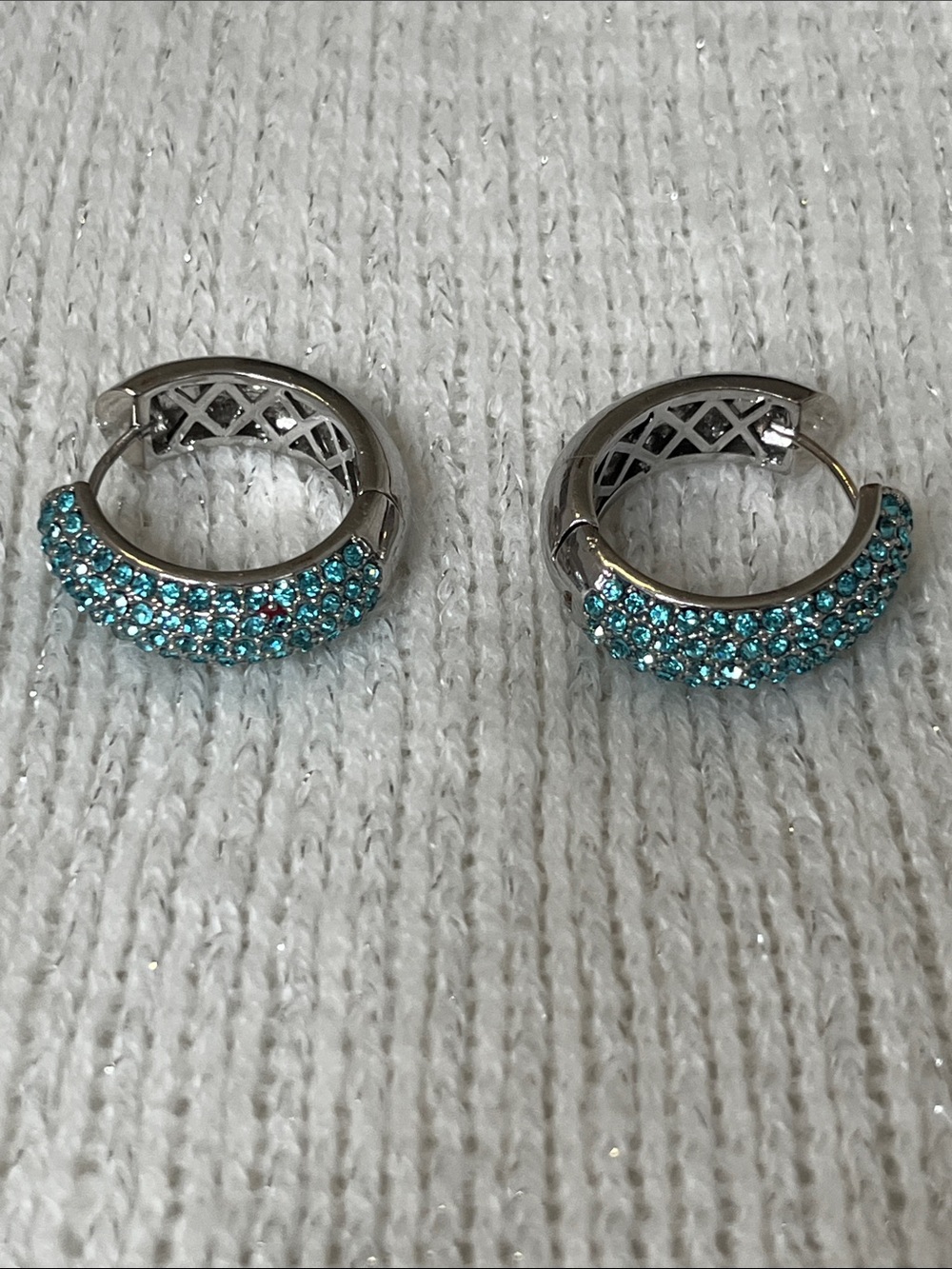 Turquoise Crystal Pave Hoop Earrings - Women Jewelry